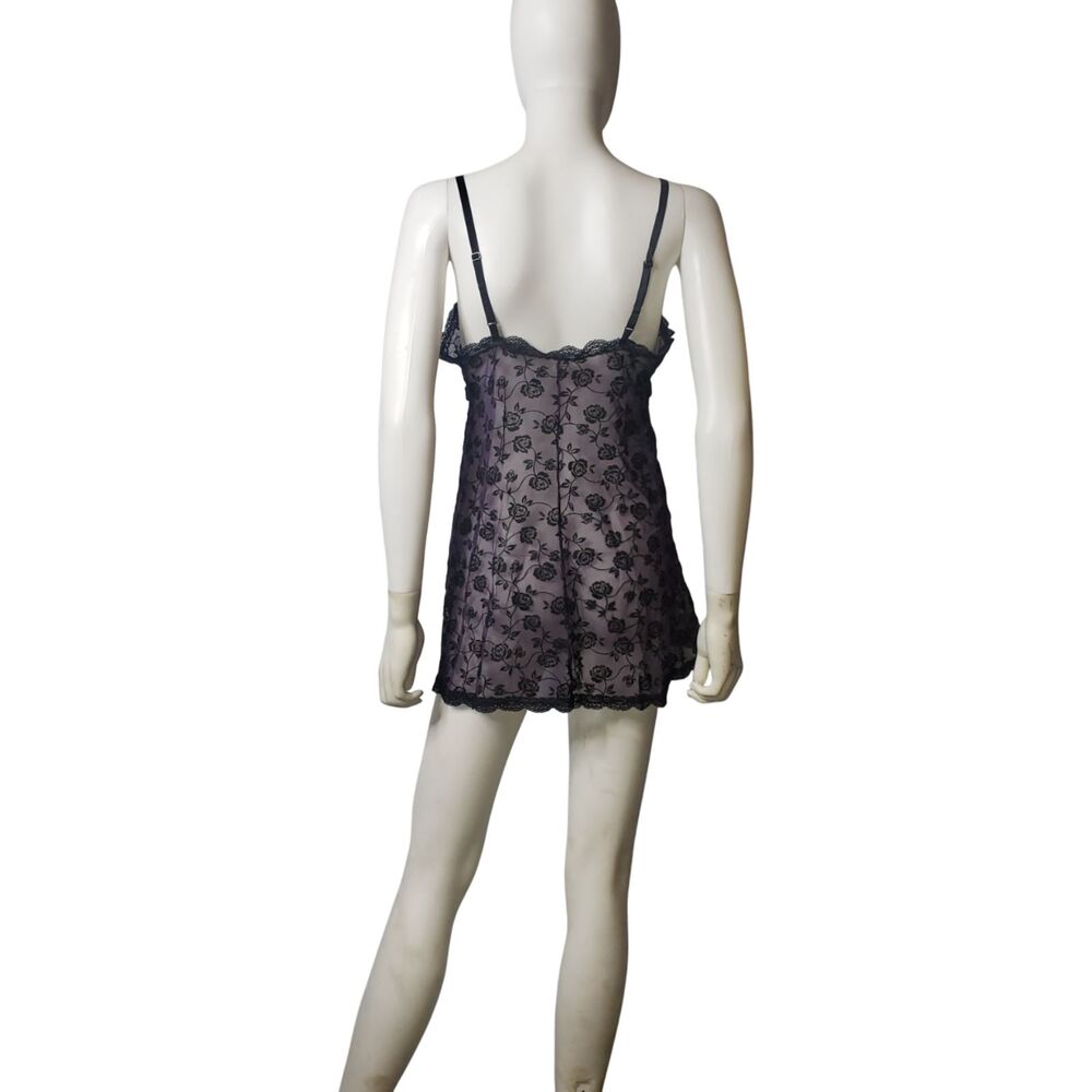 Vintage 90's Purple Black Lace Chemise Nightie Nightgown Slip Womens Size Medium - Picture 5 of 6